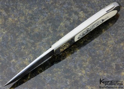 Steve Hoel Custom Knife Scrimshawed Mammoth Interframe Lockback Engraved with Sculpted Built Up 24Kt Gold by Franz Marktl - Image 6