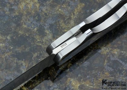 Joe Kious Custom Knife Black Lip Tahitian Pearl Shell Double Interframe Lockback Wharncliff with Mike Norris Stainless Damascus - Image 6
