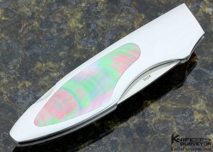 Joe Kious Custom Knife Black Lip Tahitian Pearl Shell Interframe Lockback Wharncliff Hand Rubbed Satin Finished ATS-34 Blade - Image 3