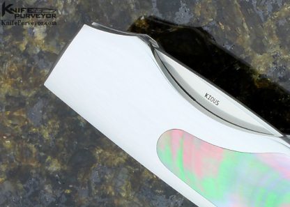 Joe Kious Custom Knife Black Lip Tahitian Pearl Shell Interframe Lockback Wharncliff Hand Rubbed Satin Finished ATS-34 Blade - Image 4