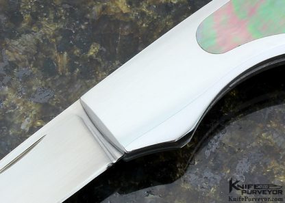 Joe Kious Custom Knife Black Lip Tahitian Pearl Shell Interframe Lockback Wharncliff Hand Rubbed Satin Finished ATS-34 Blade - Image 2