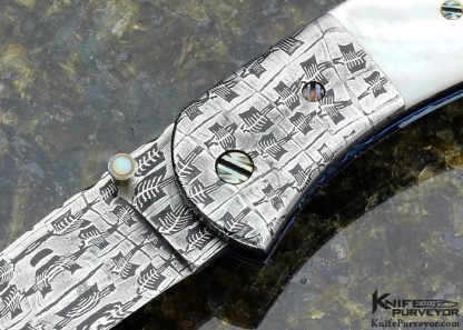Rick Dunkerley Custom Knife Sole Authorship Mosaic "Fossil" Damascus & Mother of Pearl Shell Linerlock - Image 2