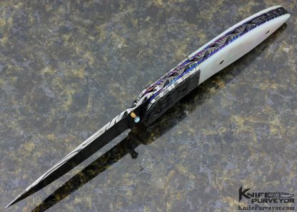 Rick Dunkerley Custom Knife Sole Authorship Mosaic "Fossil" Damascus & Mother of Pearl Shell Linerlock - Image 4