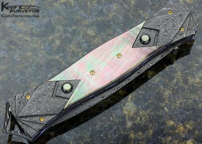 Mark Steinbrecher Custom Knife Blacklip Pearl and Jerry Rados "Turkish Twist" Damascus Double Action Automatic Linerlock - Image 4