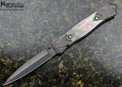 Mark Steinbrecher Custom Knife Blacklip Pearl and Jerry Rados "Turkish Twist" Damascus Double Action Automatic Linerlock