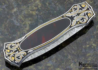 Joe Kious Custom Knife Damascus & Exotic Material Lockback Dagger Engraved by Joe Mason - Image 3