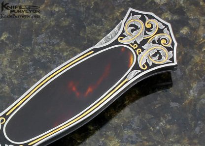 Joe Kious Custom Knife Damascus & Exotic Material Lockback Dagger Engraved by Joe Mason - Image 4
