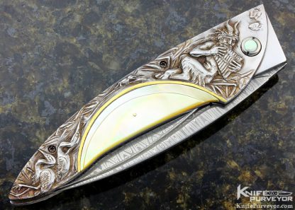 Arpad Bojtos Custom Knife Carved Art Knife "Pan and the Virgin" Linerlock - Image 5
