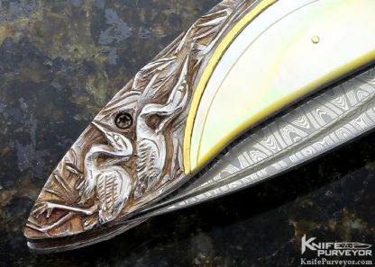 Arpad Bojtos Custom Knife Carved Art Knife "Pan and the Virgin" Linerlock - Image 7