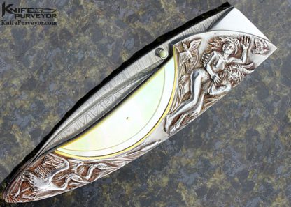 Arpad Bojtos Custom Knife Carved Art Knife "Pan and the Virgin" Linerlock - Image 3