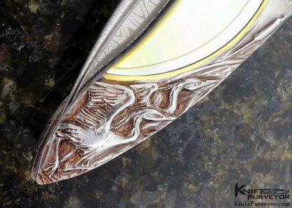 Arpad Bojtos Custom Knife Carved Art Knife "Pan and the Virgin" Linerlock - Image 2
