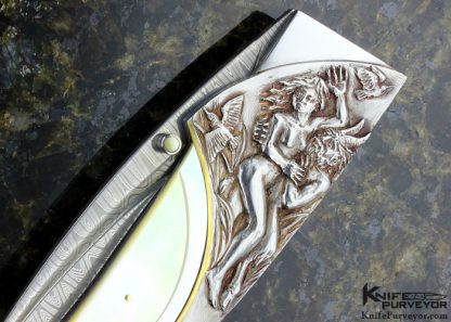 Arpad Bojtos Custom Knife Carved Art Knife "Pan and the Virgin" Linerlock - Image 4