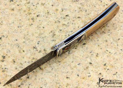 Jody Muller Custom Knife Sole Authorship Damascus and Engraved "Spartans" Linerlock - Image 6