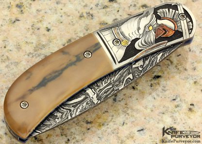 Jody Muller Custom Knife Sole Authorship Damascus and Engraved "Spartans" Linerlock - Image 3