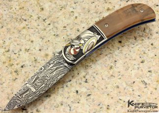 Jody Muller Custom Knife Sole Authorship Damascus and Engraved "Spartans" Linerlock