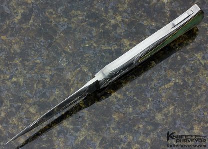 Dwight Towell Custom Knife Sole Authorship Engraved Green Jade Interframe Lockback Dagger with 24Kt Gold Inlays - Image 5