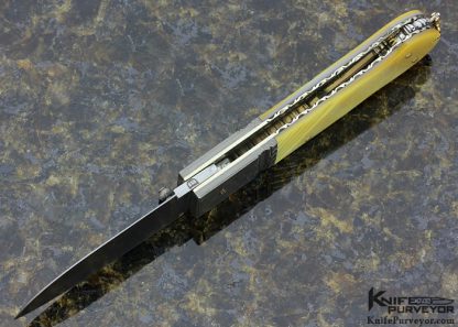 Barry Davis Custom Knife Sole Authorship Damascus & South Sea Gold Lip Pearl Shell with 18Kt Gold Pins, Bale & Toothpick Lockback - Image 6