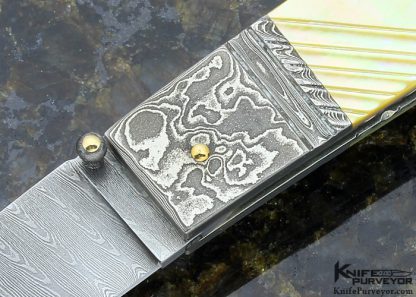 Barry Davis Custom Knife Sole Authorship Damascus & South Sea Gold Lip Pearl Shell with 18Kt Gold Pins, Bale & Toothpick Lockback - Image 2