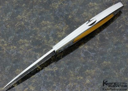 Koichi Kagawa Custom Knife Tiger Eye Interframe Engraved by S. Takeuchi Tiger Eye with Gold Inlays Midlock - Image 5
