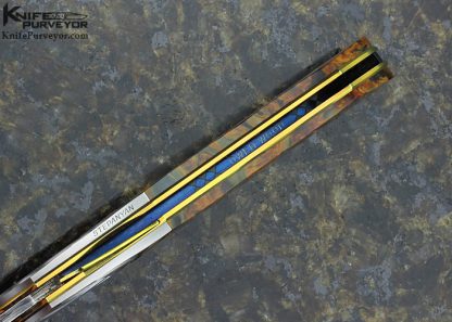 Owen Wood Custom Knife Sole Authorship "Chevron & Explosion" Damascus & Pietersite Linerlock Dagger Engraved by Amayak Stepanyan - Image 7