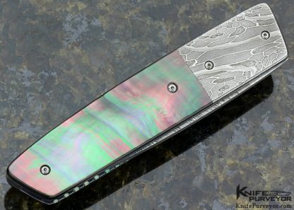 Jerry McClure Custom Knife Damasteel & Black Lip Tahitian Pearl Shell Linerlock - Image 4