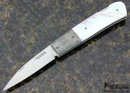 Frank Centofante Custom Knife Mother of Pearl Shell & Robert Eggerling Mosaic Damascus Lockback 12049