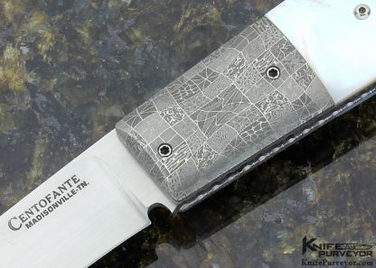 Frank Centofante Custom Knife Mother of Pearl Shell & Robert Eggerling Mosaic Damascus Lockback 12049