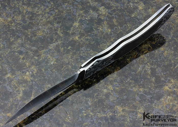 Jim Martin Custom Knife Sole Authorship Engraved Black Lip Tahitian Pearl Shell Inteframe Front Lock - Image 6