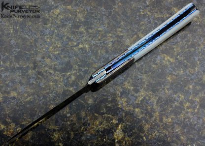Don Hanson III Custom Knife Mother of Pearl Shell and Sole Authorship Damascus Linerlock Auto - Image 5