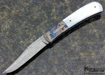 Don Hanson III Custom Knife Mother of Pearl Shell and Sole Authorship Damascus Linerlock Auto