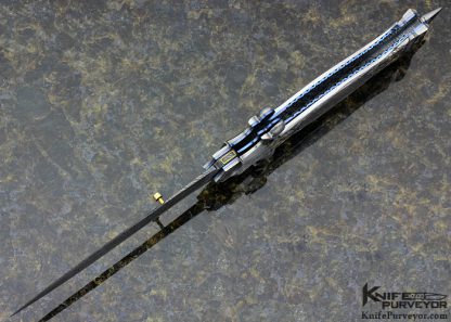 Shaun and Sharla Hansen Custom Knife Sole Authorship Damascus and Engraved Black Lip Tahitian Pearl Shell Interframe Linerlock Dagger - Image 10
