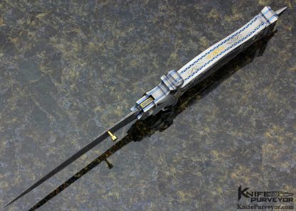 Shaun and Sharla Hansen Custom Knife Sole Authorship Damascus and Engraved Black Lip Tahitian Pearl Shell Interframe Linerlock Dagger - Image 9