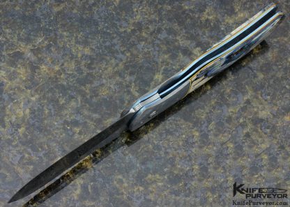 George Muller Custom Knife Twist Damasteel, Meteorite & Mammoth Molar Linerlock - Image 6