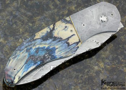 George Muller Custom Knife Twist Damasteel, Meteorite & Mammoth Molar Linerlock - Image 4