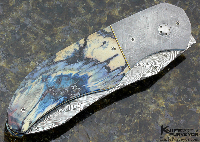 George Mueller Custom Knife Damascus Meteorite and Mammoth Tooth Linerlock  Flipper - Knife Purveyor