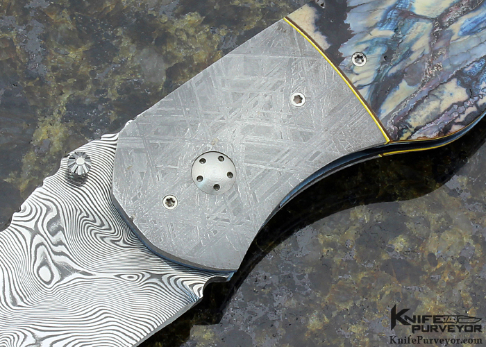 George Mueller Custom Knife Damascus Meteorite and Mammoth Tooth Linerlock  Flipper - Knife Purveyor