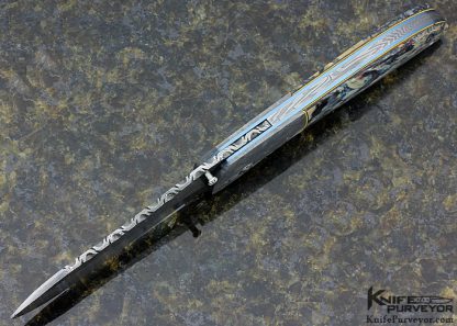 George Muller Custom Knife Twist Damasteel, Meteorite & Mammoth Molar Linerlock - Image 5