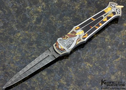 Warren Osborne Custom Knife Jon Robyn Engraved "Pirate"  Exotic Material And Damascus Auto Lockback Dagger