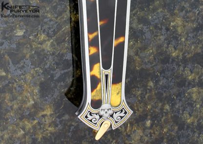 Warren Osborne Custom Knife Jon Robyn Engraved "Pirate"  Exotic Material And Damascus Auto Lockback Dagger - Image 3