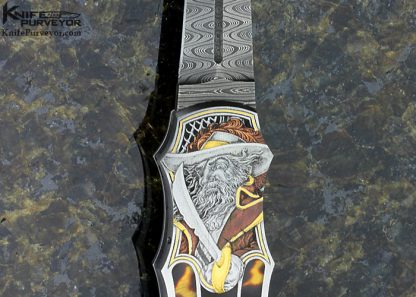 Warren Osborne Custom Knife Jon Robyn Engraved "Pirate"  Exotic Material And Damascus Auto Lockback Dagger - Image 2