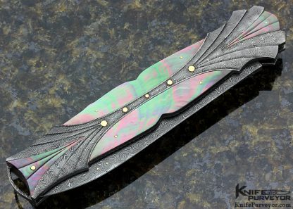 Ken Steigerwalt Custom Knife Damascus & Blacklip Tahitian Pearl Shell Lockback Dagger - Image 3