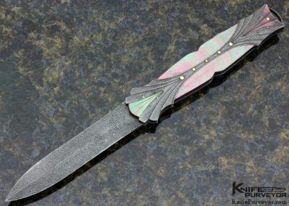Ken Steigerwalt Custom Knife Damascus & Blacklip Tahitian Pearl Shell Lockback Dagger