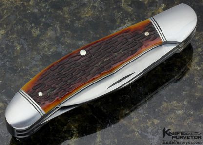Bill Ruple Custom Knife Amber Jigged Bone Copperhead Trapper - Image 4