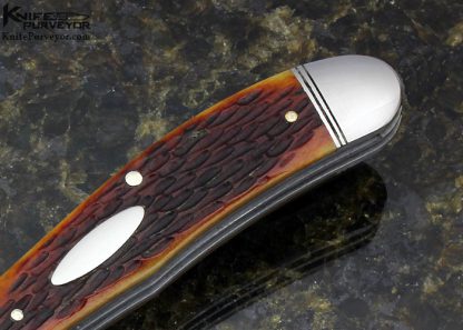 Bill Ruple Custom Knife Amber Jigged Bone Copperhead Trapper - Image 3