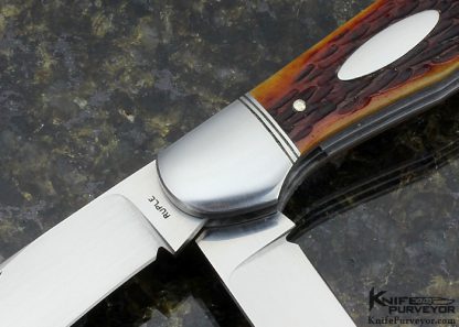 Bill Ruple Custom Knife Amber Jigged Bone Copperhead Trapper - Image 2