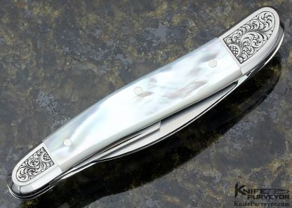 Ryuichi Kawamura Custom Knife Mother of Pearl Shell 3 Blade Slip Joint Engraved by Simon Lytton - Image 4