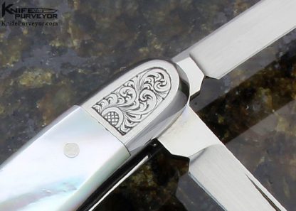 Ryuichi Kawamura Custom Knife Mother of Pearl Shell 3 Blade Slip Joint Engraved by Simon Lytton - Image 3