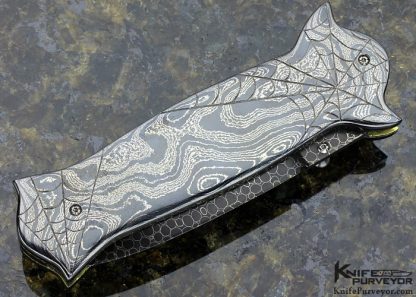 Gail Lunn Custom Knife Carved Damascus D/A Automatic Linerlock Dagger - Image 4