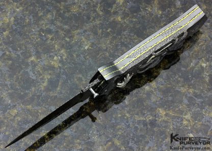 Gail Lunn Custom Knife Carved Damascus D/A Automatic Linerlock Dagger - Image 5
