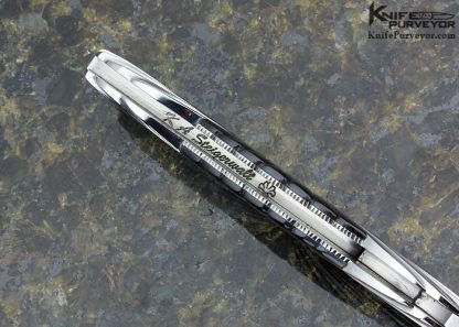 Ken Steigerwalt Custom Knife Fluted Black Lip Pearl and Carved Steel "Icarus Lockback" - Image 7